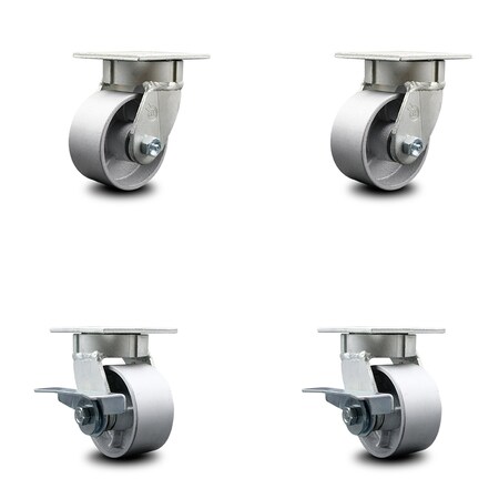 Service Caster 4 Inch Kingpinless Semi Steel Wheel Swivel Caster Set with 2 Brakes SCC SCC-KP30S420-SSR-2-SLB-2